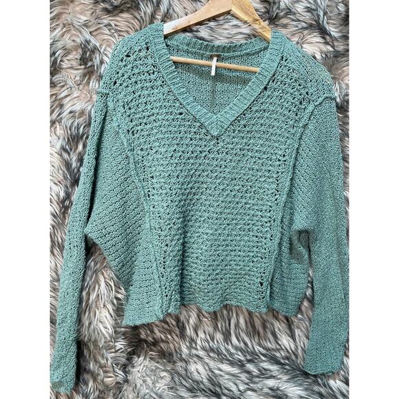 Free People Green Loose Knit Pull Over Sweater Women's Shirt Size XS - Picture 2 of 6
